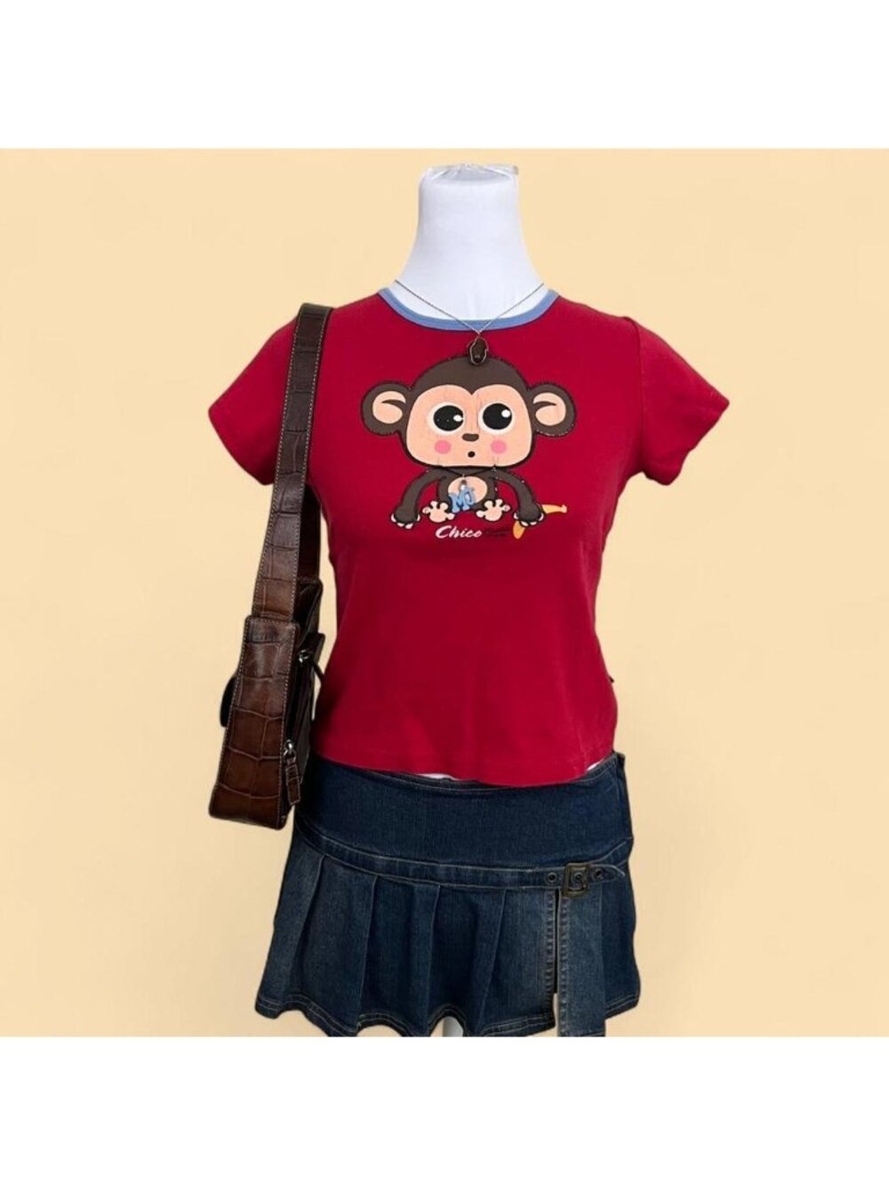 y2k mudd red monkey graphic preppy summer baby tee
